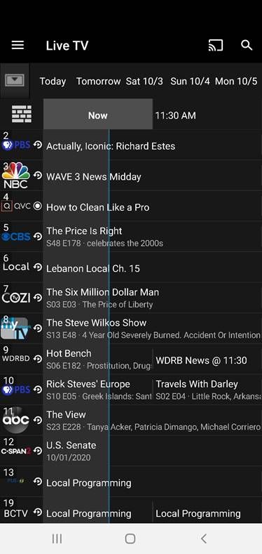 Channel listings on IPTV Bardstown Connect